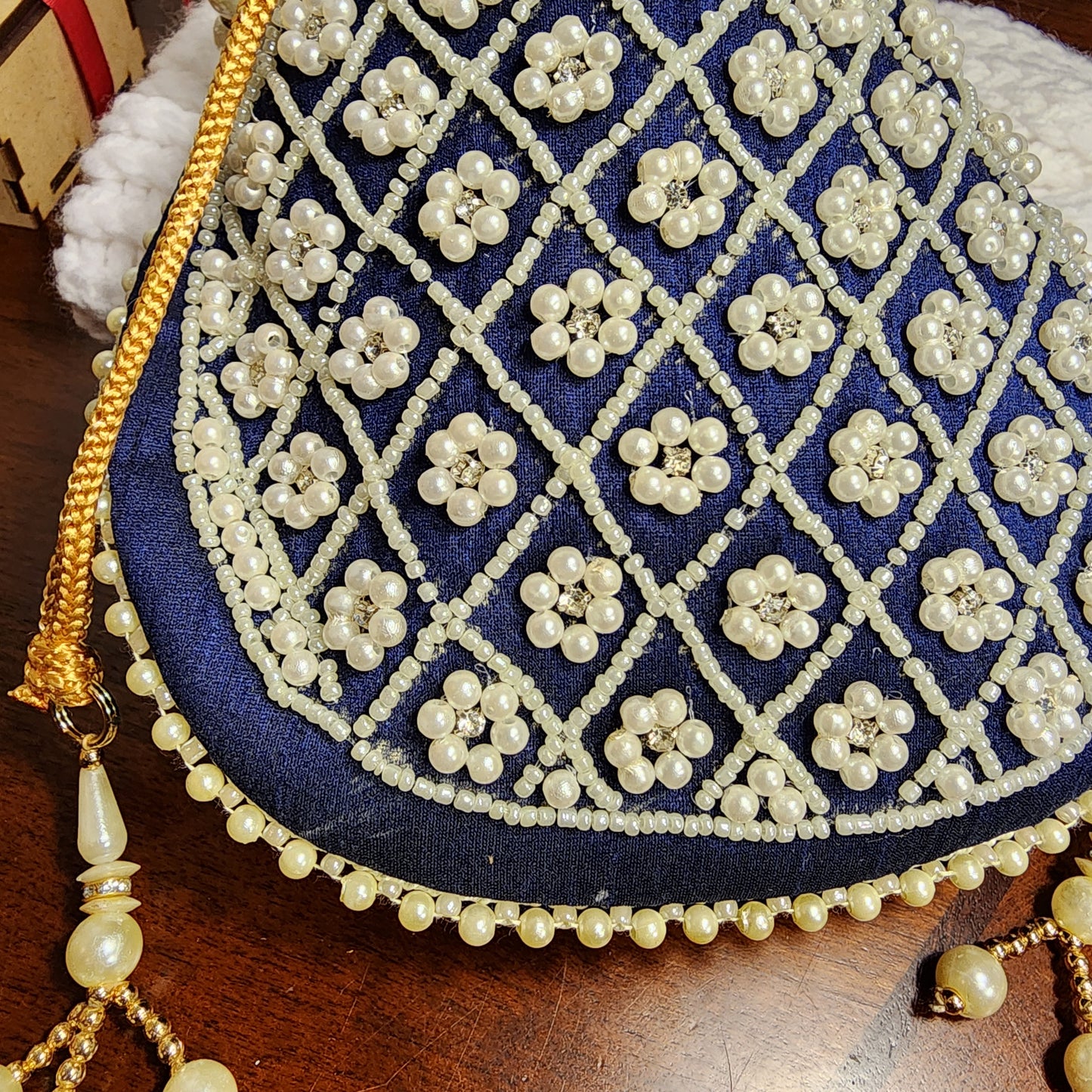 Statement Potli Drawstring Bag with Embellishments by Rachel Christian