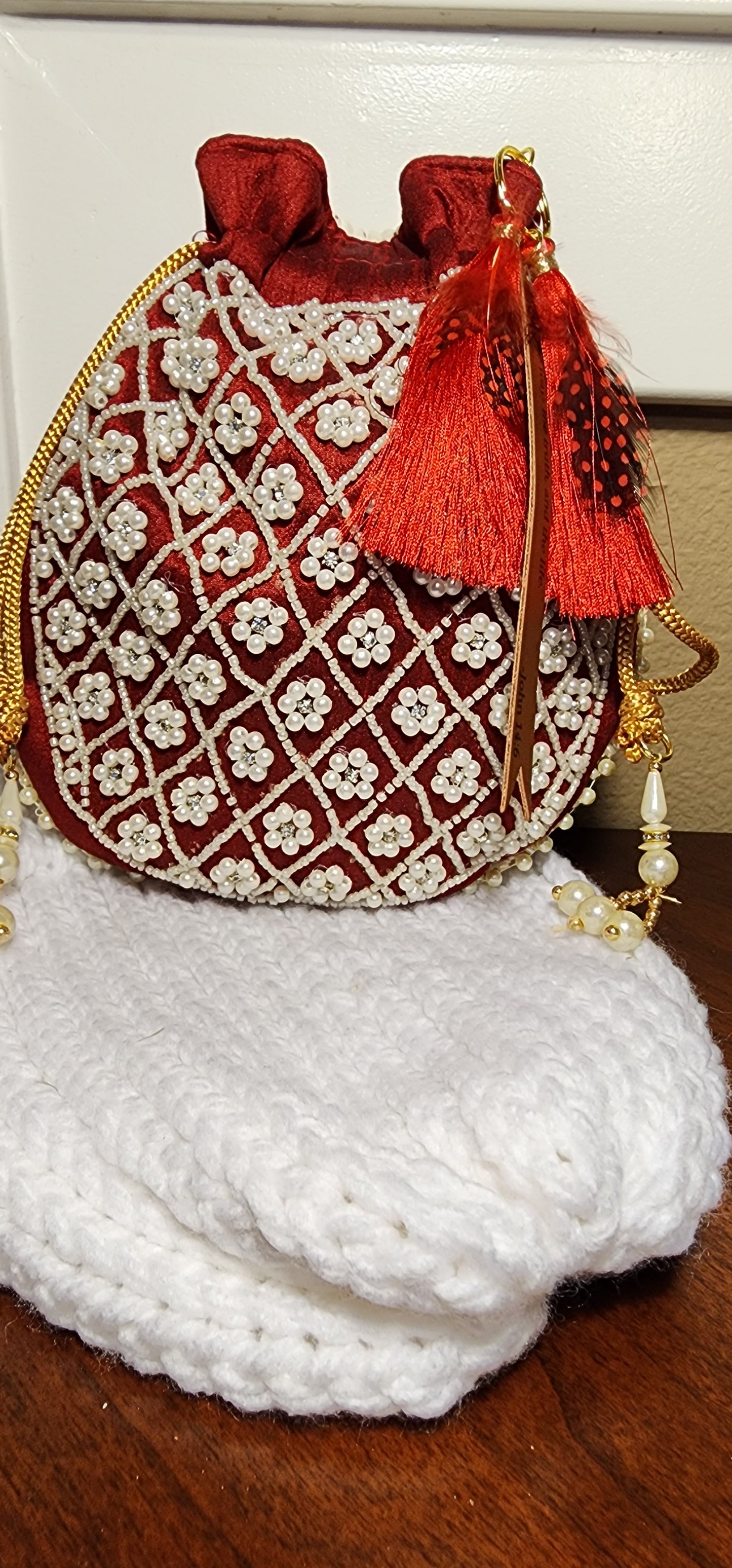 Statement Potli Drawstring Bag with Embellishments by Rachel Christian