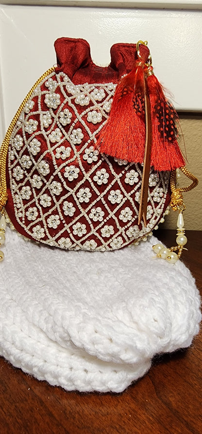 Statement Potli Drawstring Bag with Embellishments by Rachel Christian