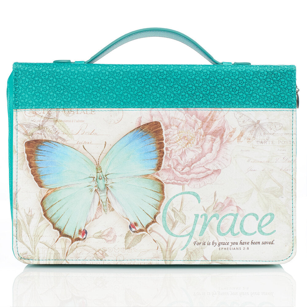 Grace Butterfly Blessings Teal Faux Leather Fashion Bible Cover