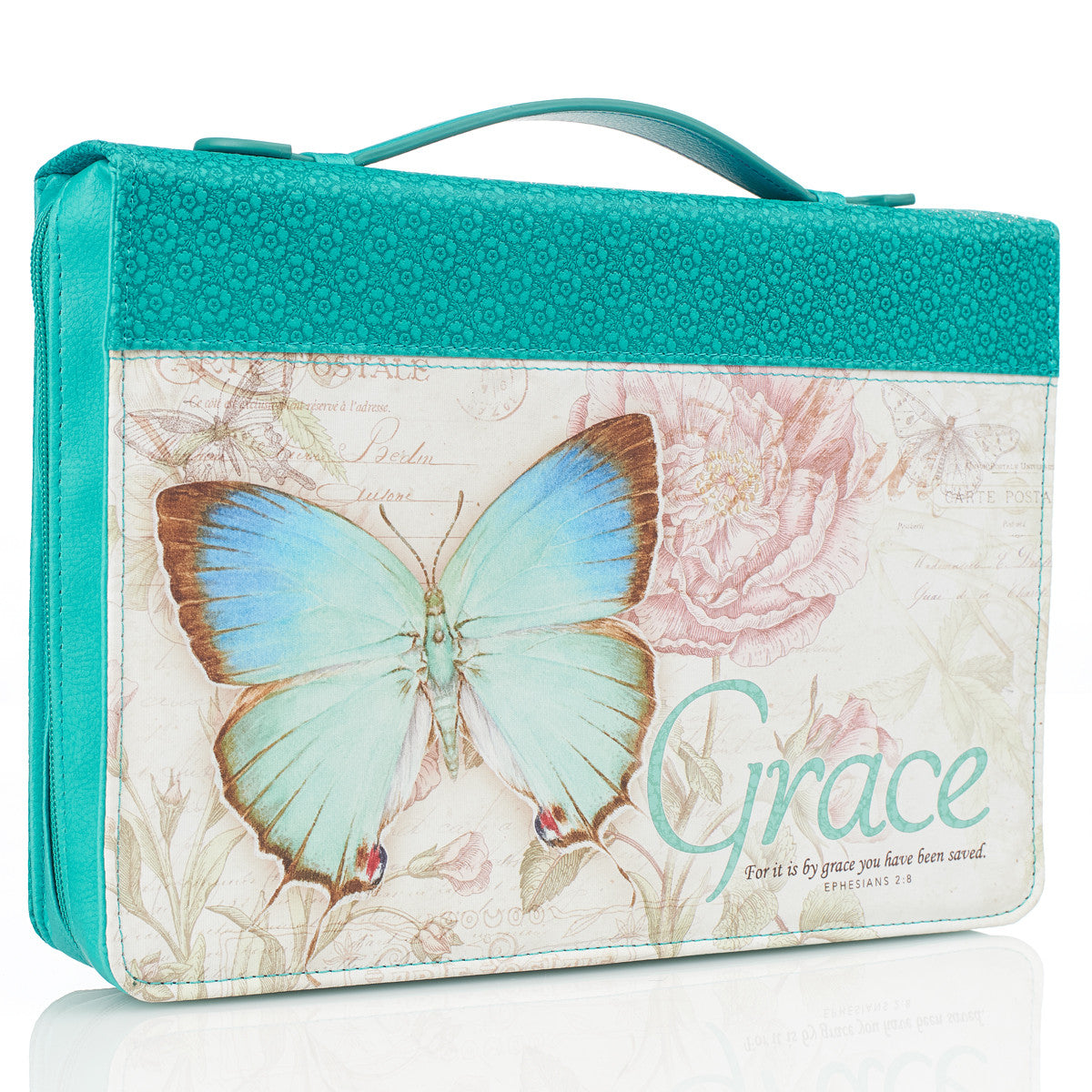 Grace Butterfly Blessings Teal Faux Leather Fashion Bible Cover