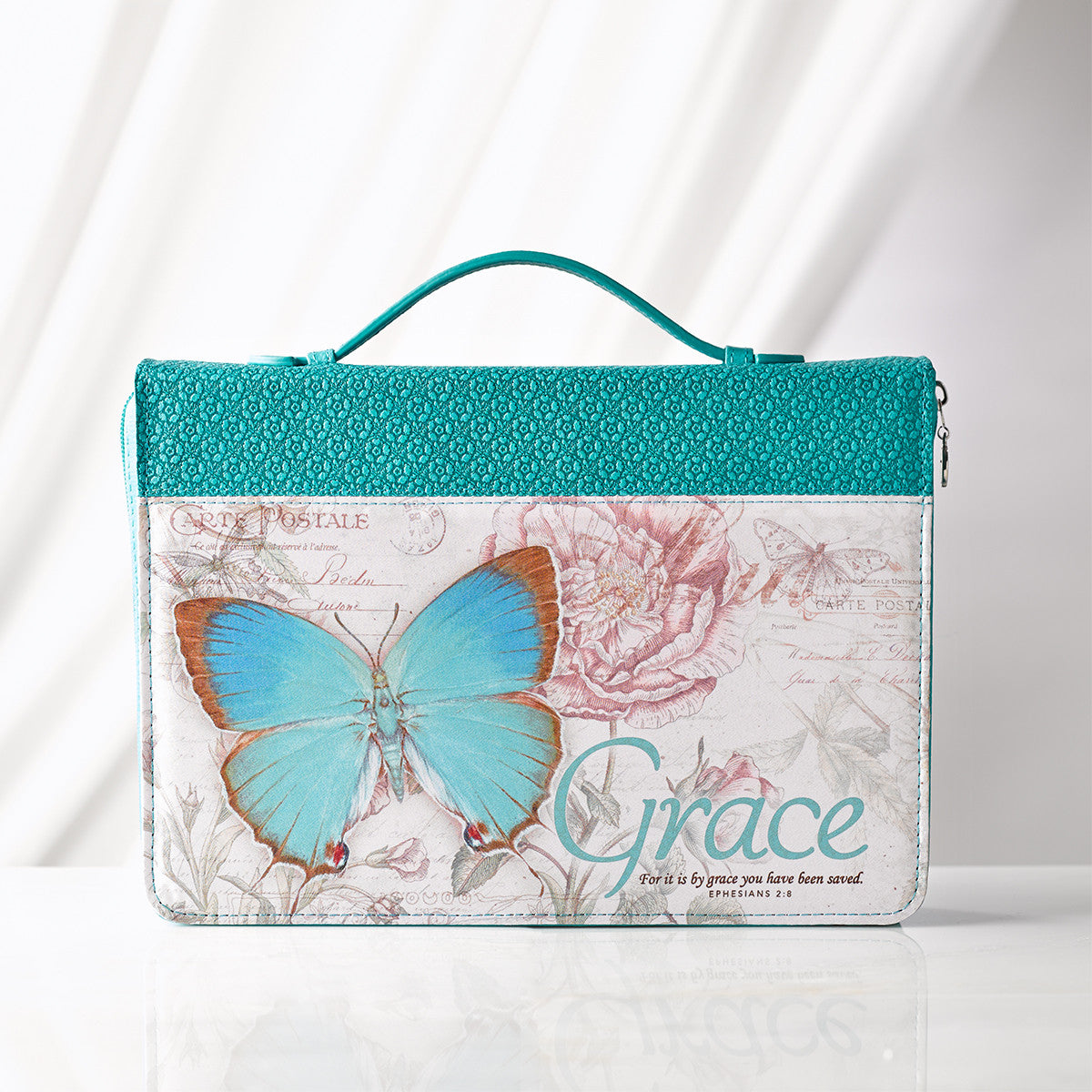 Grace Butterfly Blessings Teal Faux Leather Fashion Bible Cover