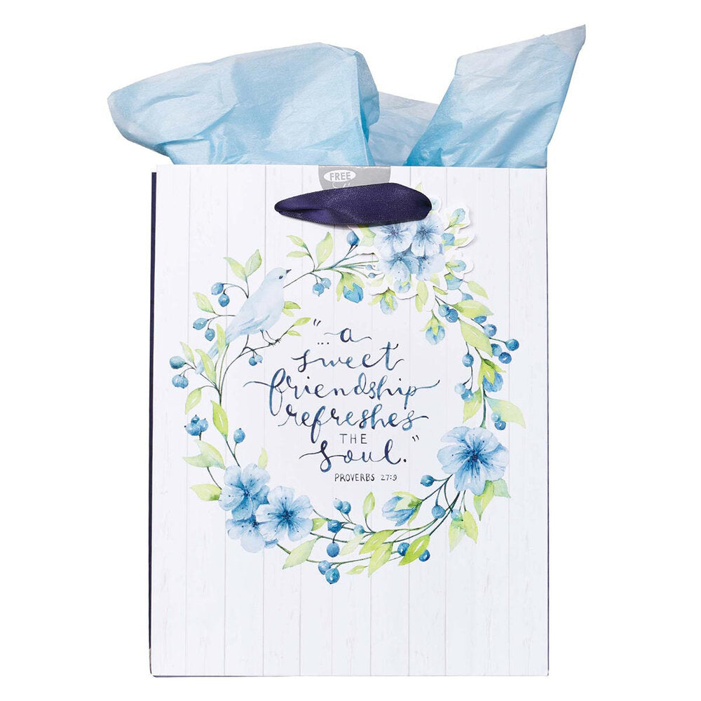 Medium Gift Bag in White and Blue with Tissue Paper