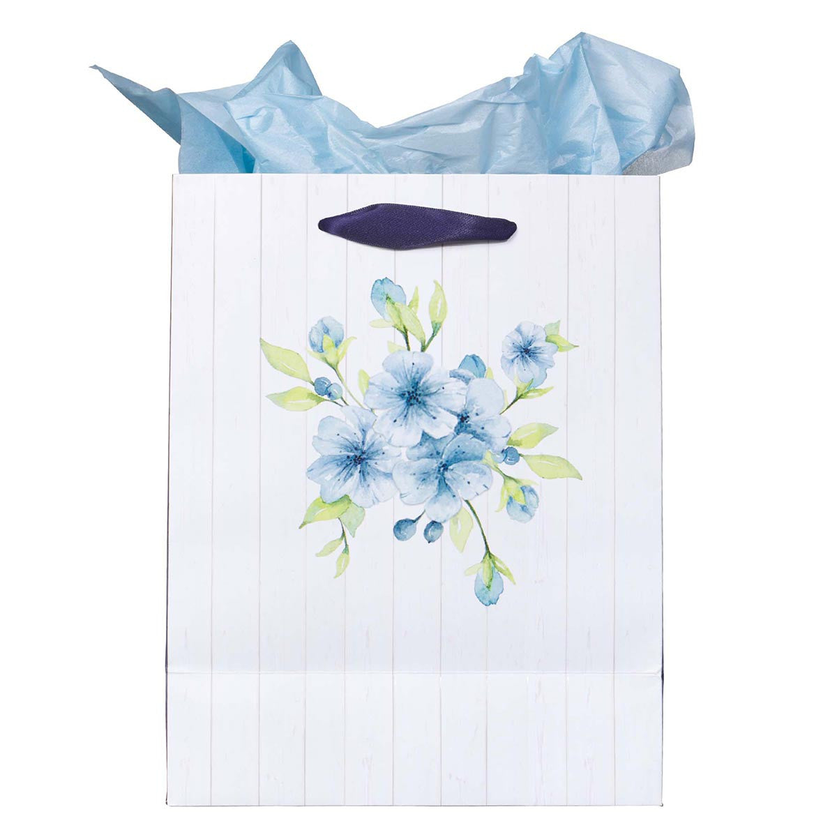 Medium Gift Bag in White and Blue with Tissue Paper