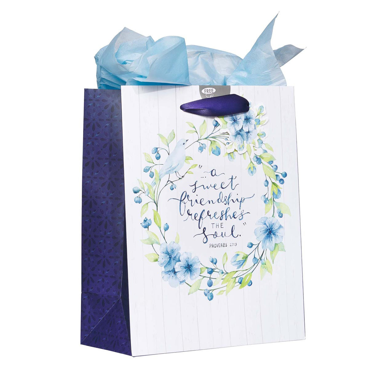 Medium Gift Bag in White and Blue with Tissue Paper