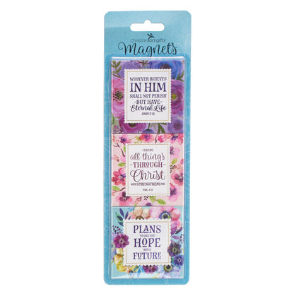 Whoever Believes in Him Inspirational Floral Magnet Set