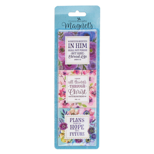 Whoever Believes in Him Inspirational Floral Magnet Set