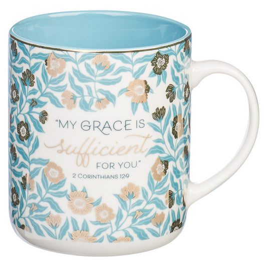 Sufficient Grace Teal Ceramic Coffee Mug