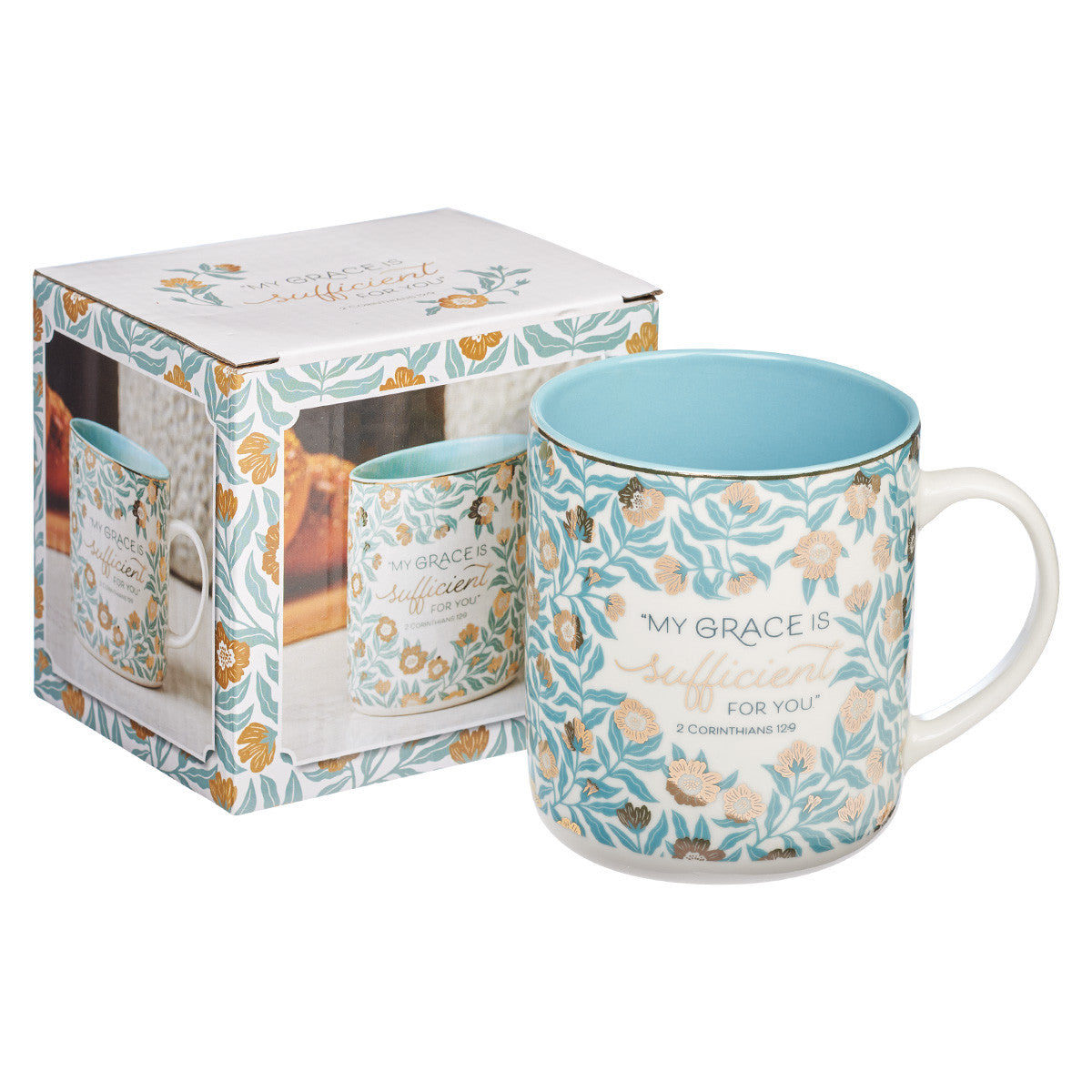 Sufficient Grace Teal Ceramic Coffee Mug