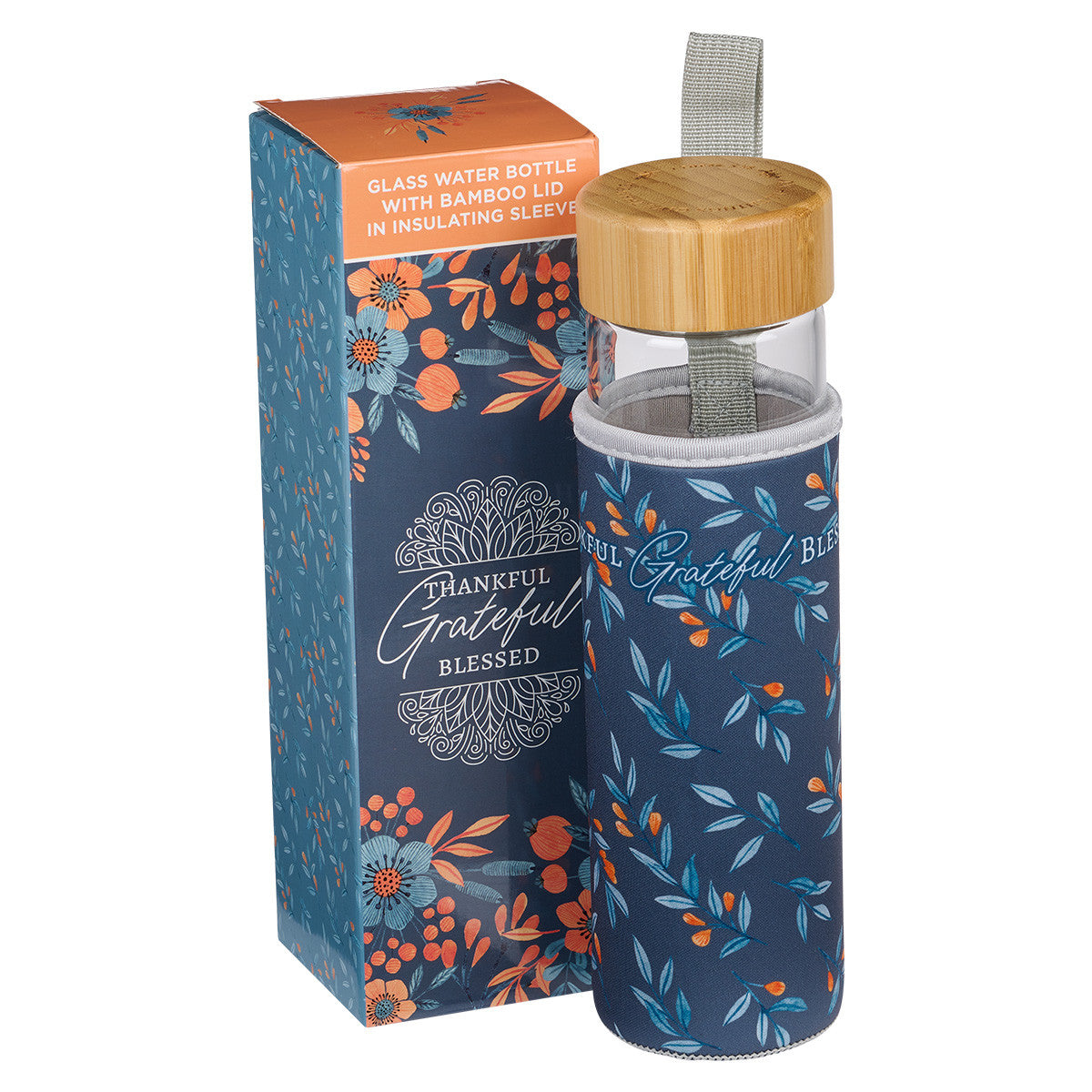 Glass Water Bottle with Bamboo Lid and Sleeve